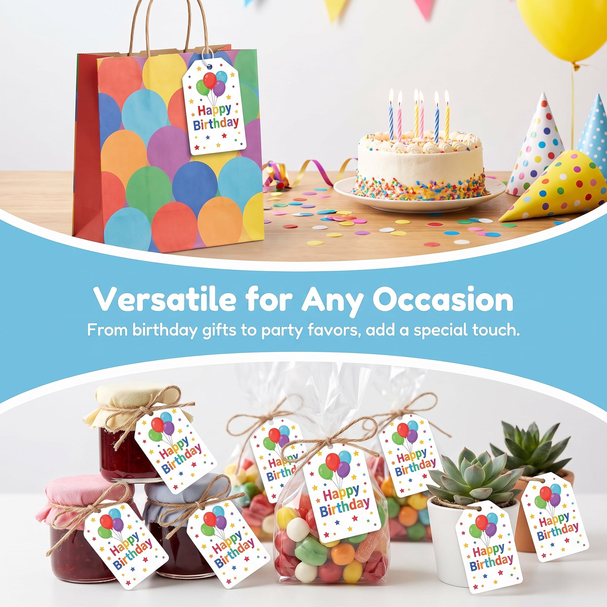 Unique Bargains 100Pcs Elegant Birthday Gift Tags with Twine Balloon Pattern 2" x 3.1"