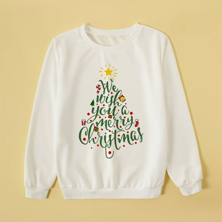 

women Christmas pajamas for family matching outfits son daughter sets soft White Ladies Fashion Casual Long Sleeve Christmas Printed Parent-child Sweatshirt Mom