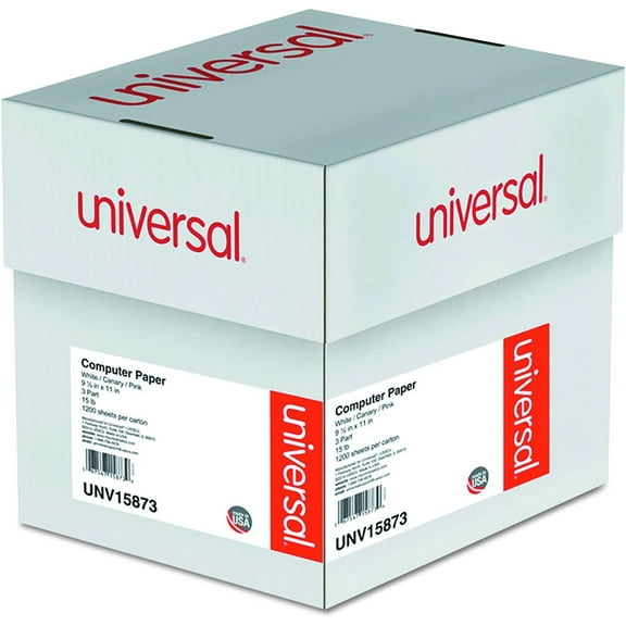 Universal 15873 Multicolor Computer Paper, 3-Part Carbonless, 15lb, 9-1/2 x 11 Case of 1200 Sheets
