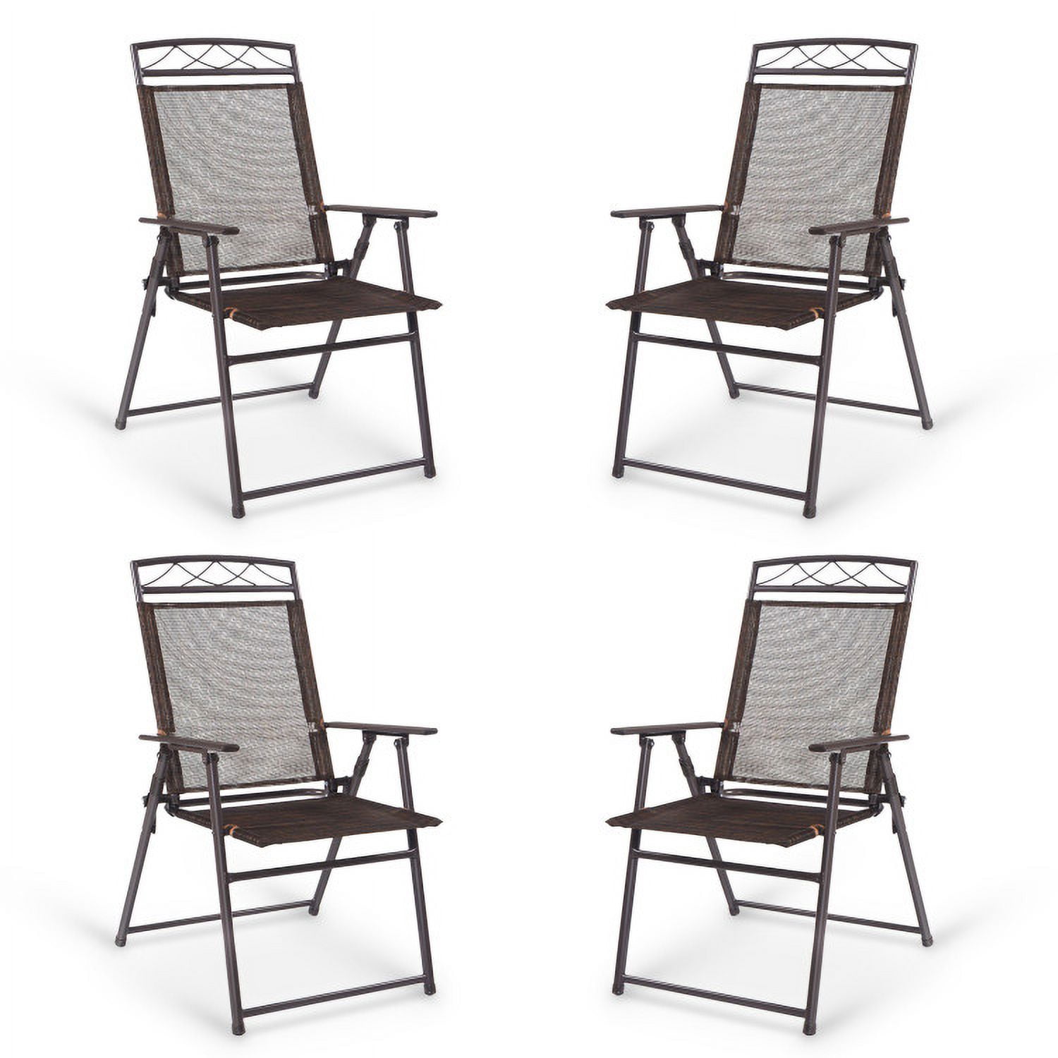 Aimee Lii Set of 4 Patio Folding Sling Chairs Steel Camping Deck, Outdoor Furniture