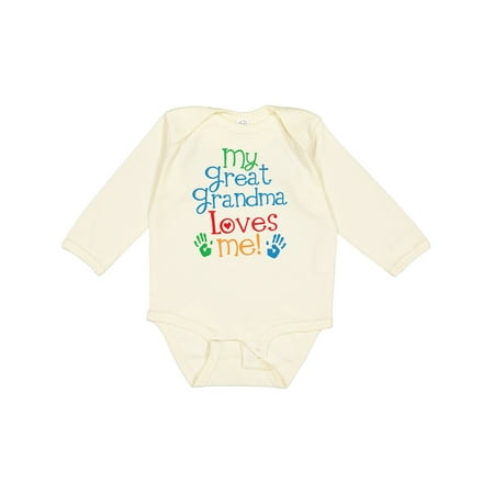

Inktastic My Great Grandma Loves Me for Grandson Gift Baby Boy or Baby Girl Long Sleeve Bodysuit