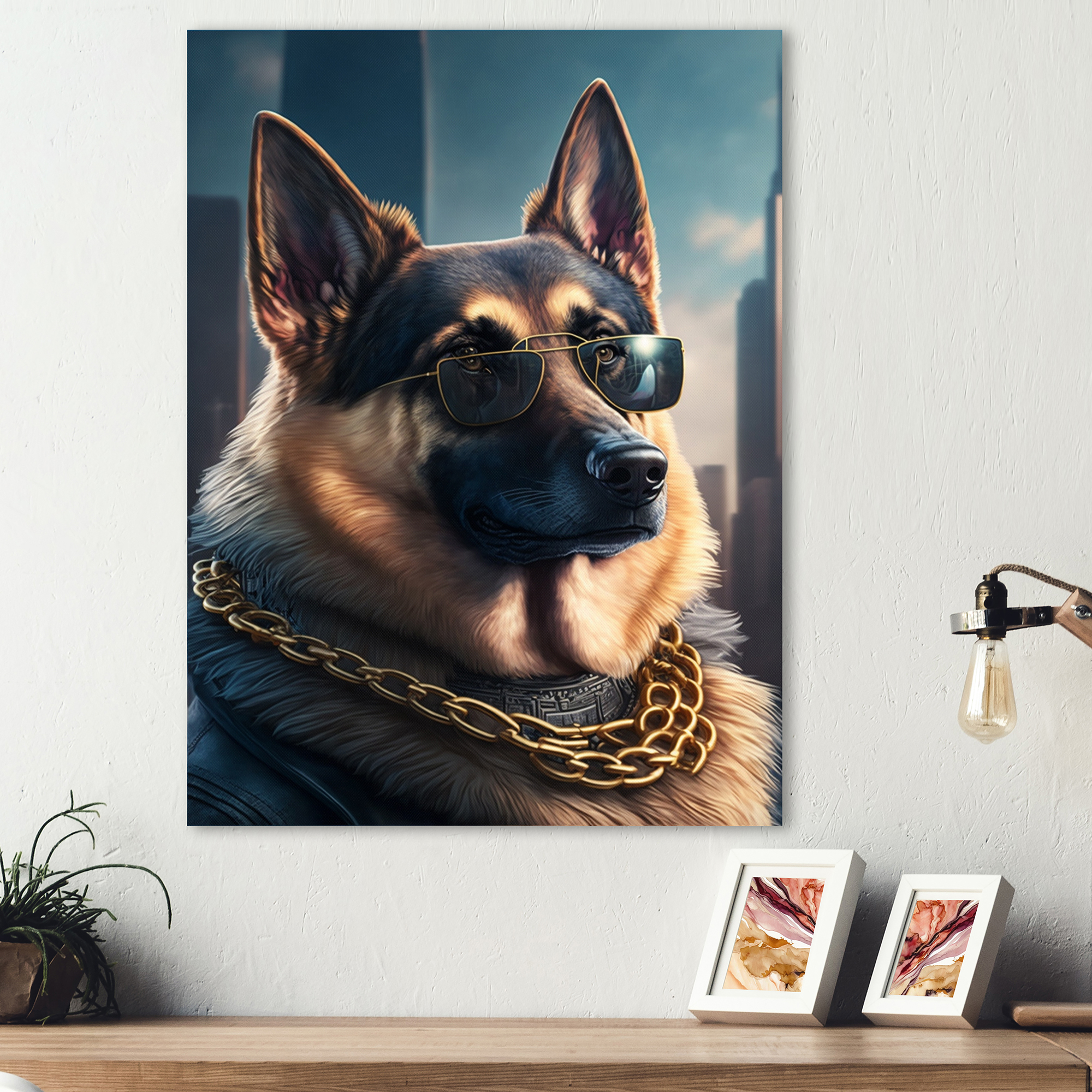 Designart German Shepherd Gangster In NYC I Canvas Wall Art