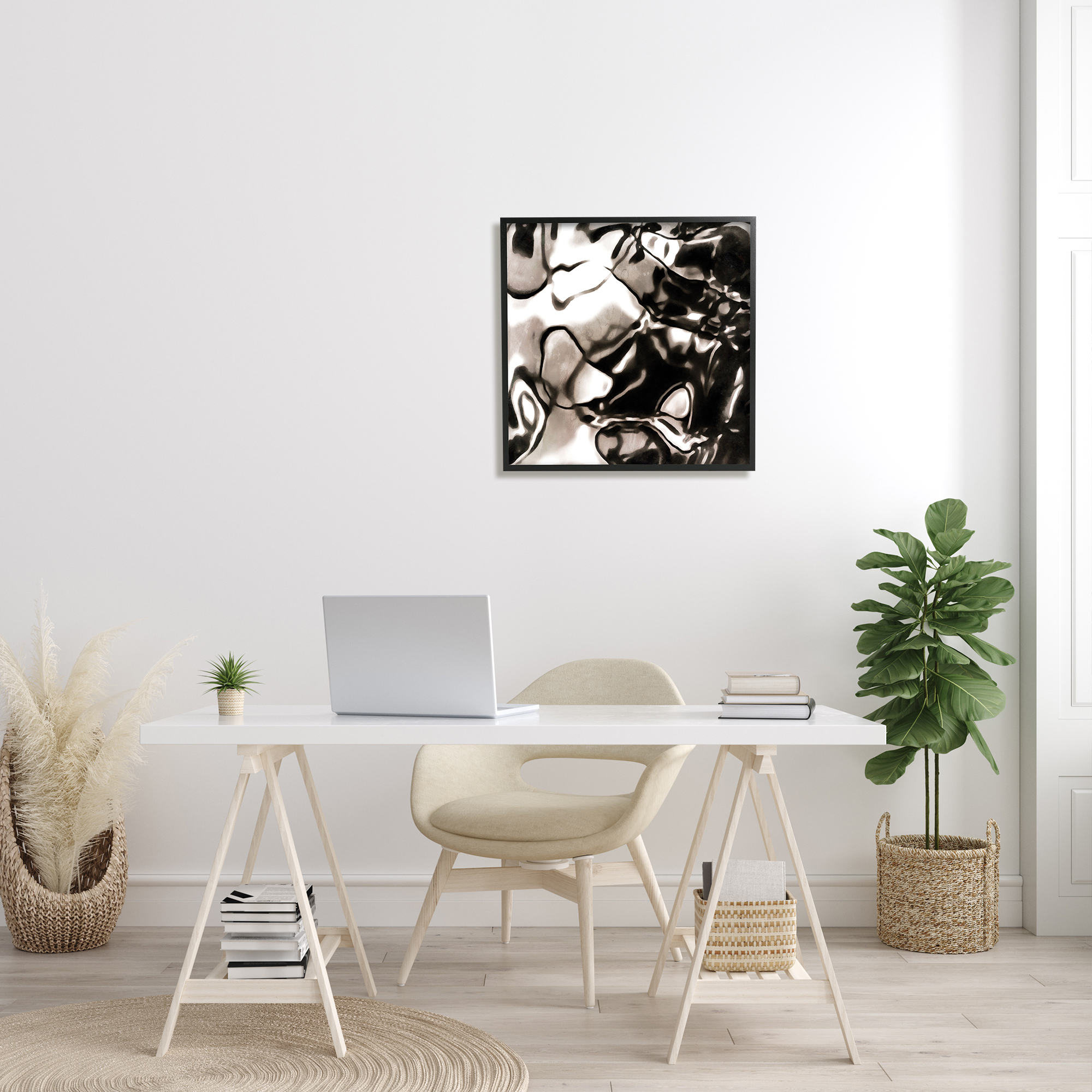 Stupell Industries Shimmering Glow Water Abstraction Monochromatic Grey Black, 24 x 24, Designed by Alonzo Saunders