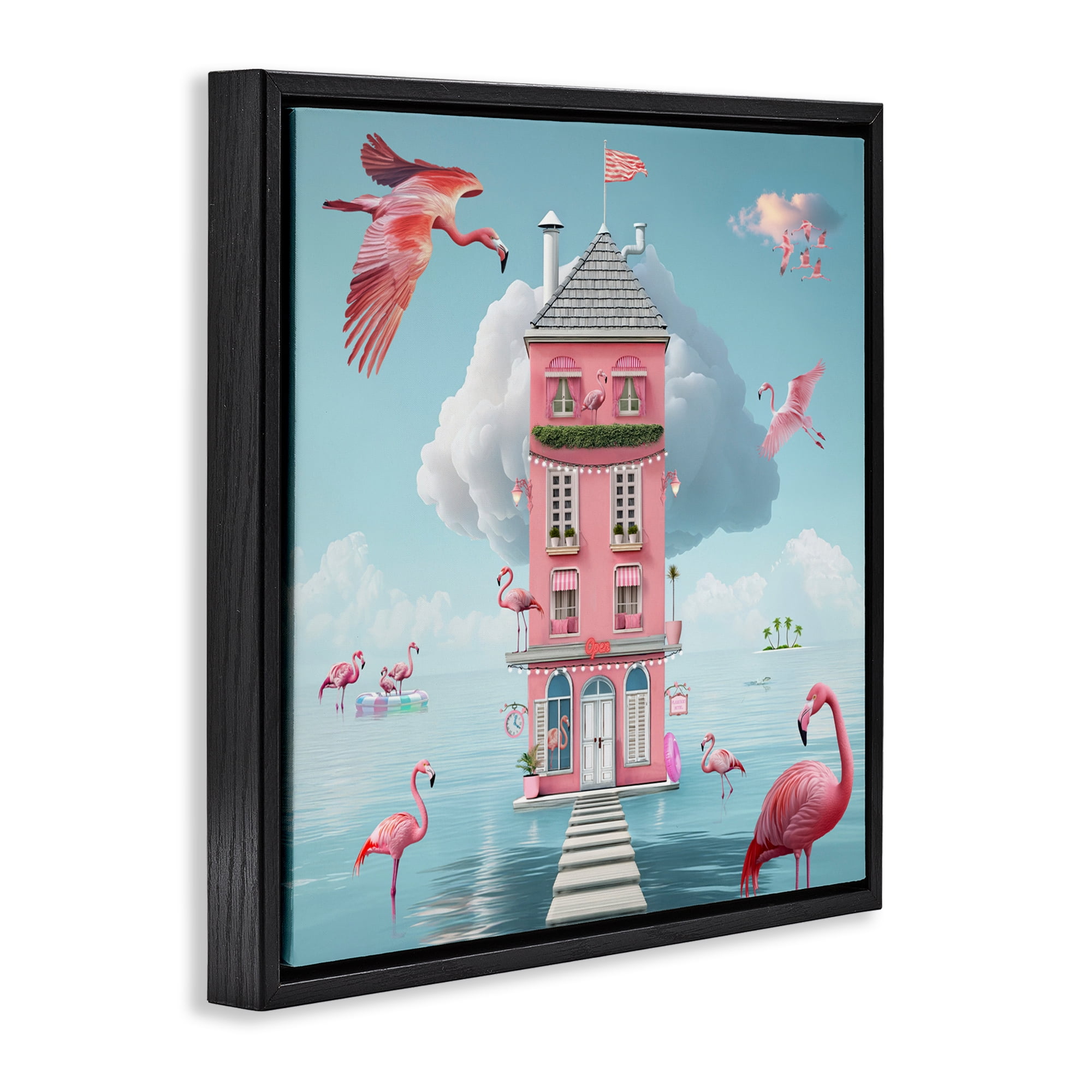Flamingo Hotel on Water Black Framed Floater Canvas Wall Art, design by Lori Lea Studios