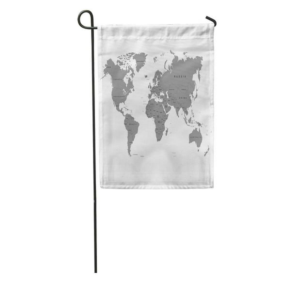 POGLIP Gray Grey The Earth World Map on Antarctica Global Outline Black Flat Garden Flag Decorative Flag House Banner 28x40 inch