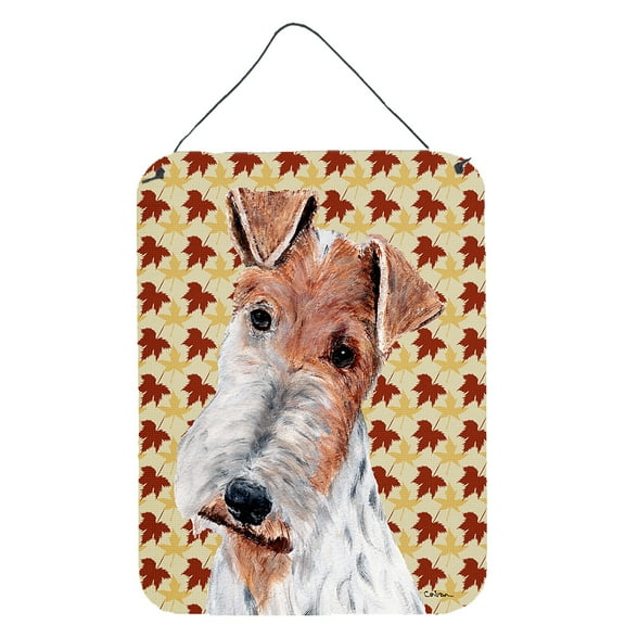 Wire Fox Terrier Fall Leaves Wall or Door Hanging Prints