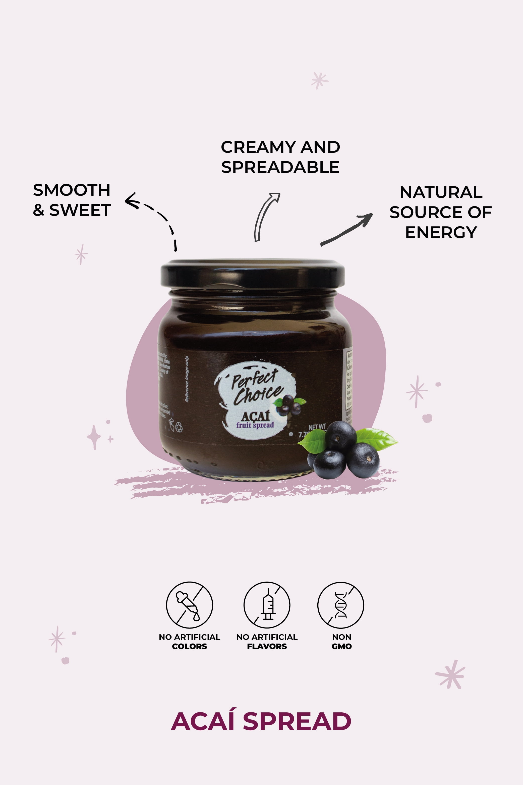 Perfect Choice Açaí Fruit Spread – Breakfast Topping for Toast, Yogurt & Smoothie Bowls – 7.76 oz