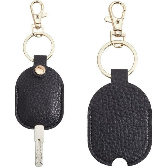 2pcs 2Pcs Key Cover Keyring Brown PU Leather Rectangle Replacement Fob Sleeve Protector Holder Covers Keychain wit