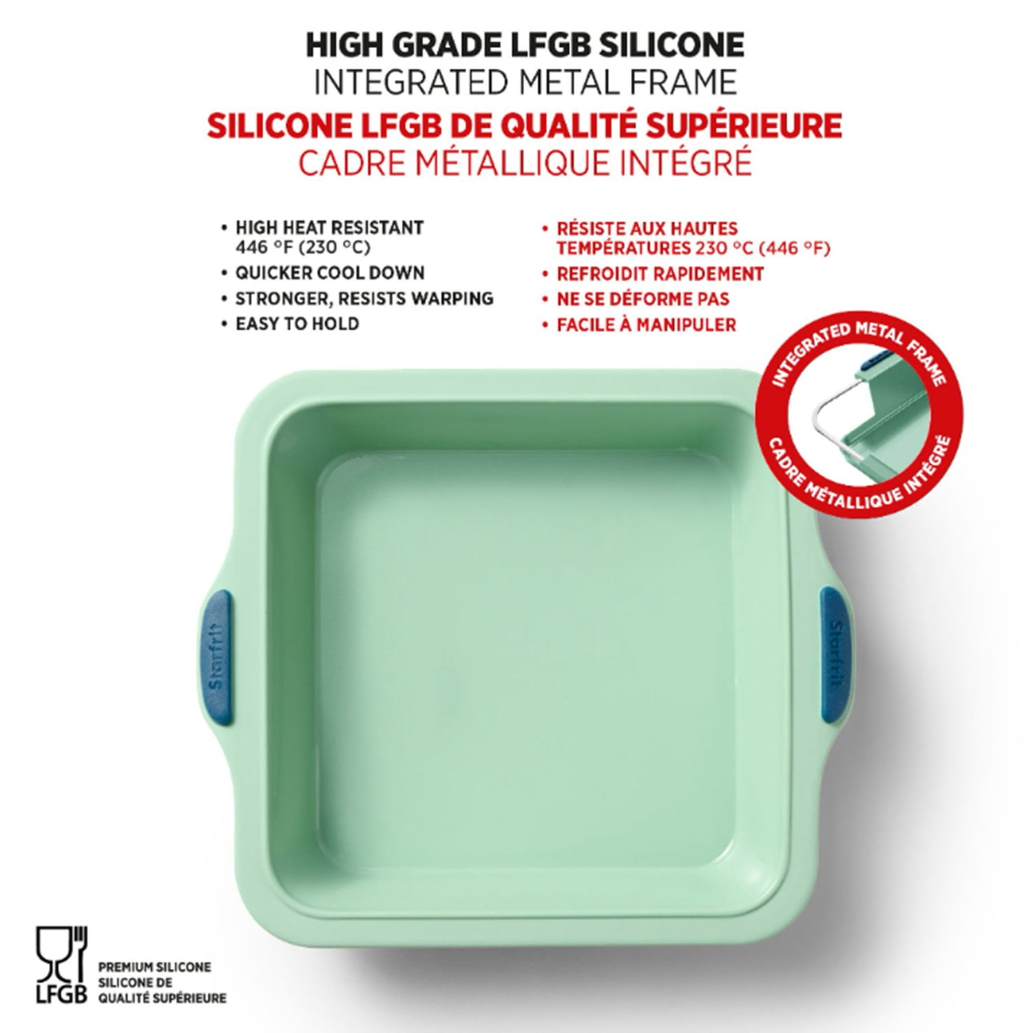 Starfrit 8 in Square Silicone Cake Pan with Integrated Metal Frame