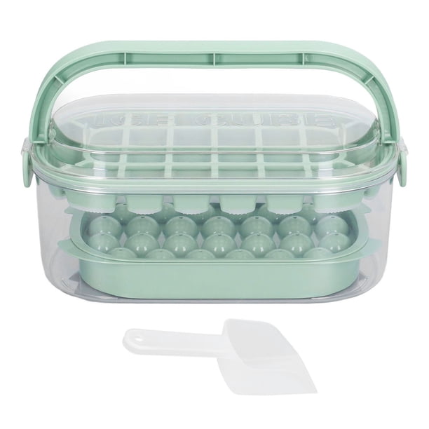 2 Bandejas Bandejas Cuadradas Redondas para Cubitos de Hielo con Tapa y Recipiente para Congelador Moldes para Cubitos de Hielo con Pala para Hacer 54 Cubitos de Hielo Base Blanda Juego de