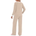 thumbnail image 5 of Fantaslook Color Block Pajamas for Women Crew Neck Tops Long Loungewear Pants Spliced 2 Piece Outfits Sets with Pockets, 5 of 10