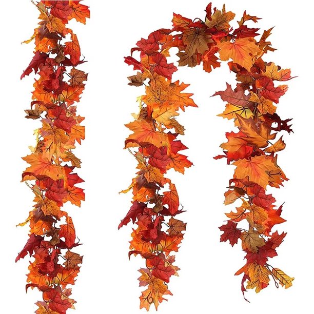 Guirnalda de hojas de arce artificiales de otoño, hojas de arce otoñales, para decoración del hogar, habitación, jardín, boda, fiesta, Halloween, Navidad