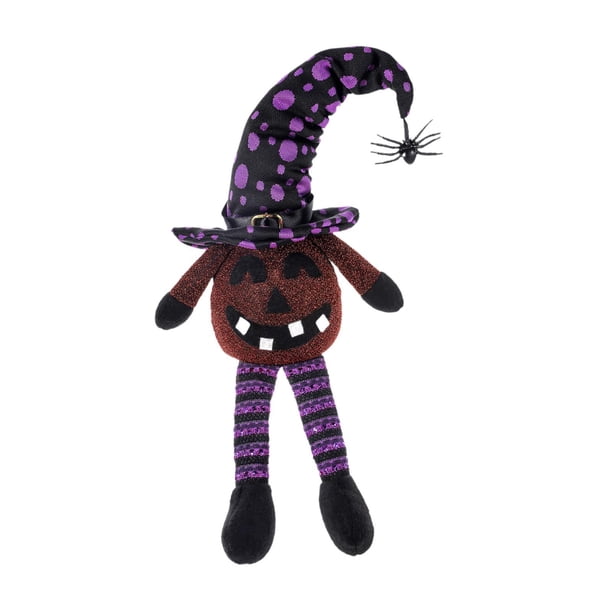Adorno de calabaza, muñeco gnomo, muñeca para fiesta en casa, espeluznante, aterrador, iluminado, cara sonriente púrpura
