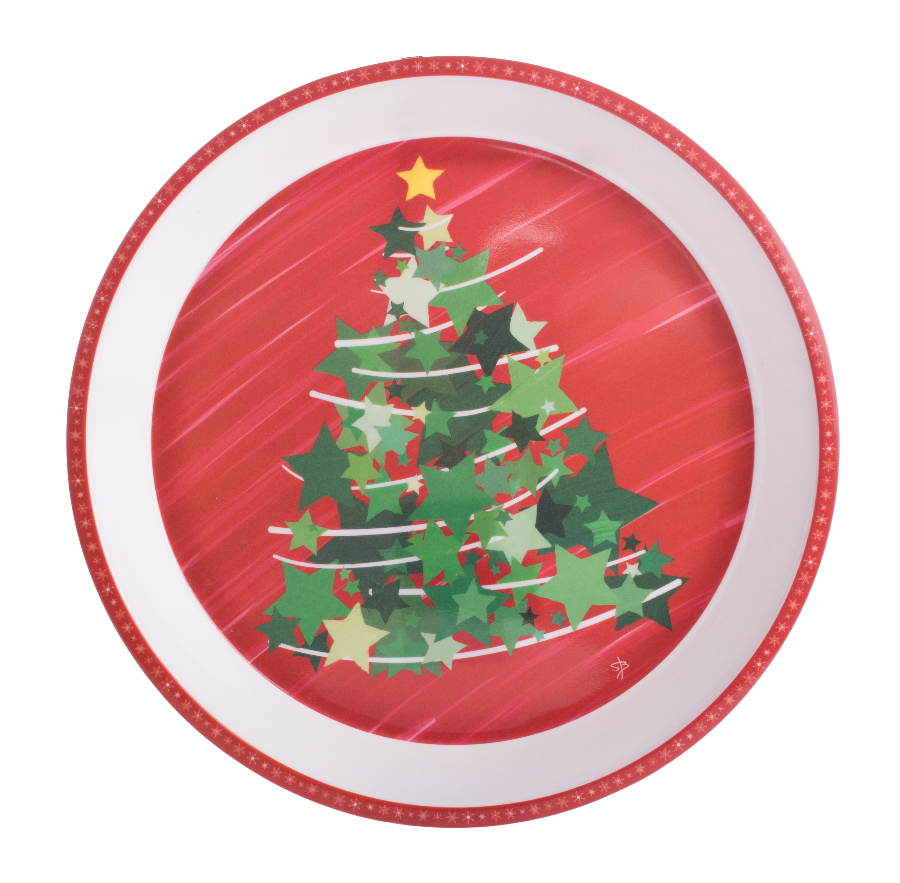 Christmas Tree Holiday Platter 11.75" Serving Tray, Red Green White