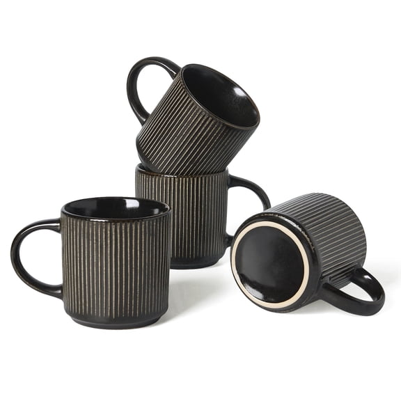 Famiware 4 Pieces Stoneware Mug Set (12oz),Black Gold