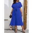 thumbnail image 5 of Royal Blue Plus Size Crew Neck Short Sleeve All-Over Print Casual Front Tie Midi Dress, 5 of 6