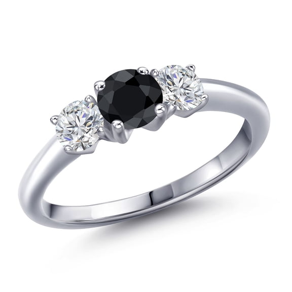 Gem Stone King 925 Sterling Silver Black Sapphire and Lab Grown Diamond Engagement Ring for Women | 1.23 Cttw | Round 5MM | Gemstone September Birthstone | Size 7
