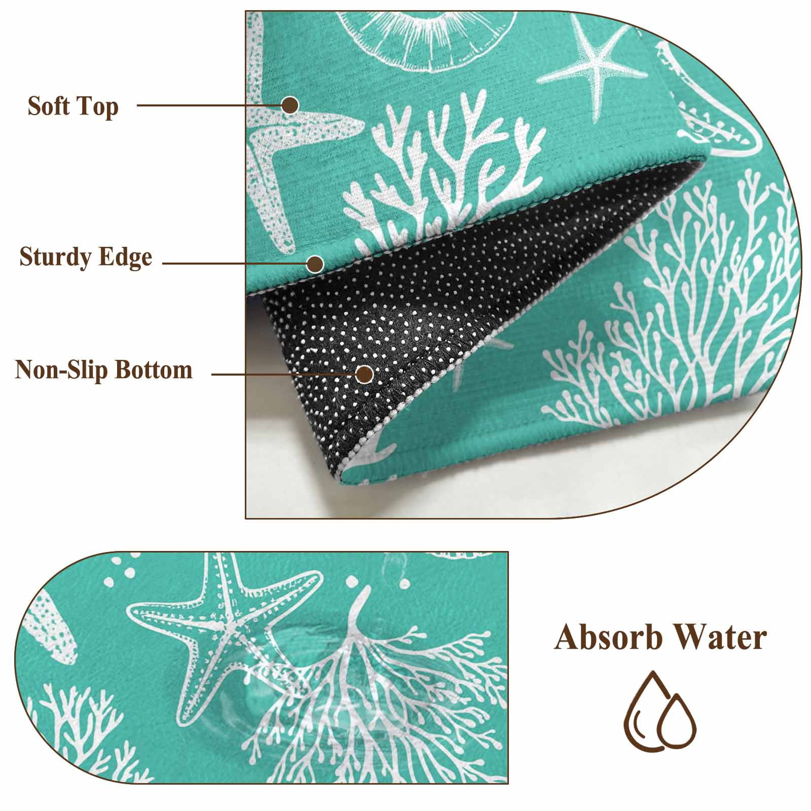 Teal Coastal Area Rugs 5'x7', Washable Small Throw Rugs for Laundry Room Playroom, Nautical Beach Starfish Coral Summer Indoor Outdoor Rug Non-Slip Low Pile Carpet Runner Reversible Floor Mats