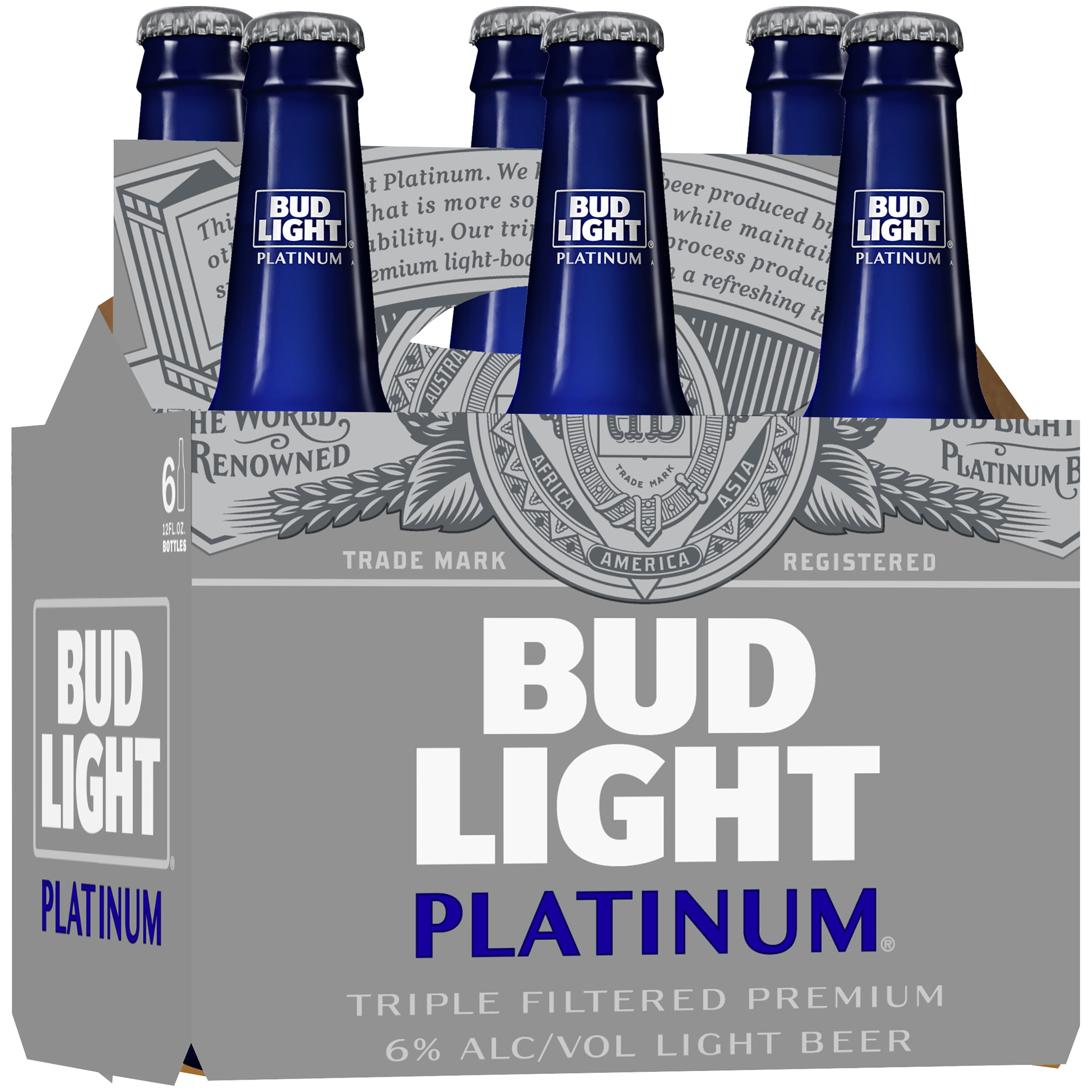 Bud Light Platinum Beer, 6 Pack Beer 12 FL OZ Bottles