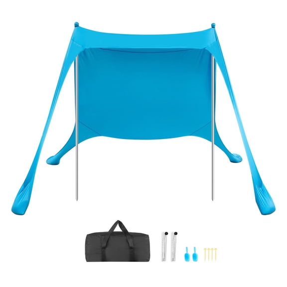 Beach Tent Sun Shelter, UPF50 Pop Up Beach Canopy, 7.5x7.5ft Family Shade Tent with Sandbags, Poles, Shovel, Portable Outdoor Sun Protection for Beach, Camping, Fishing