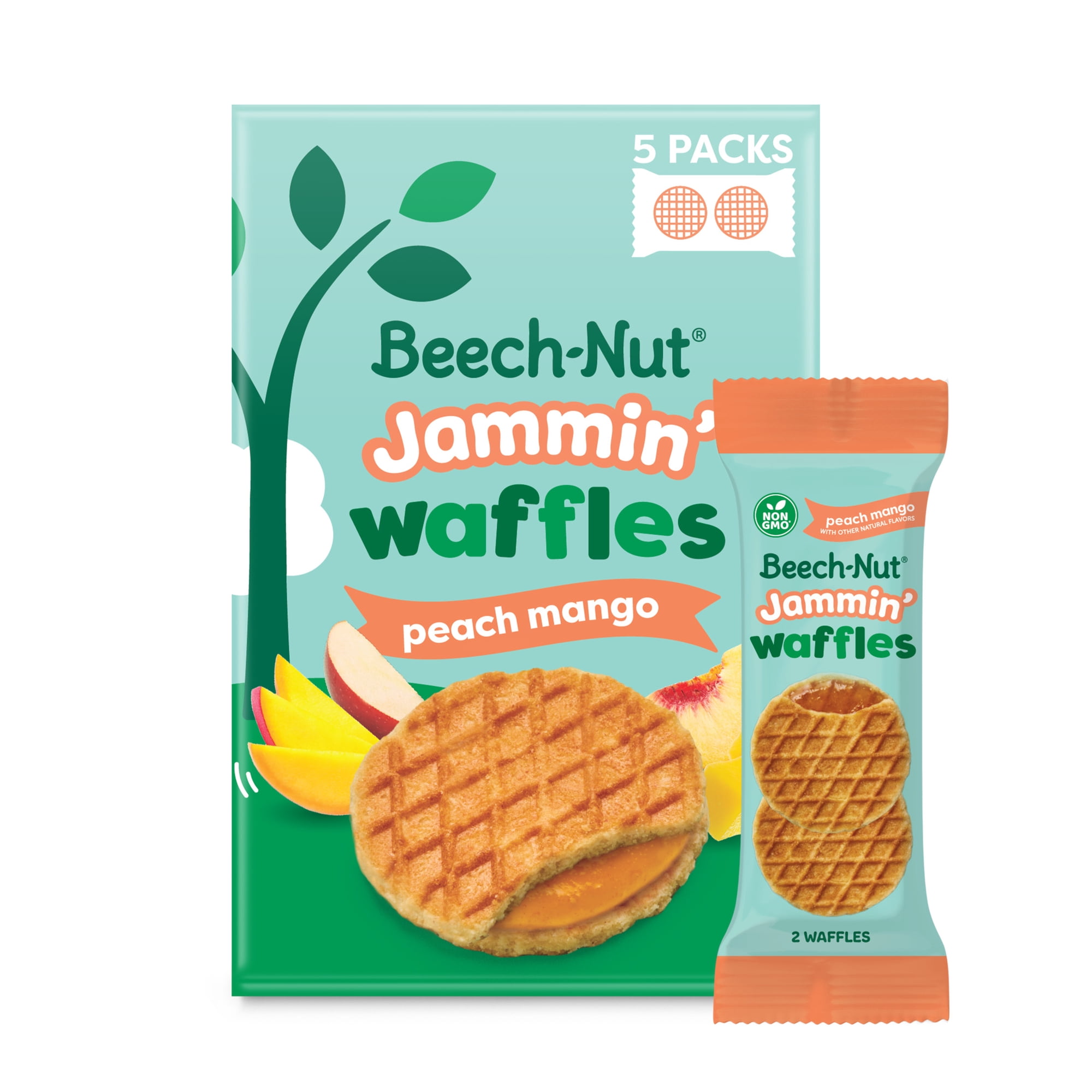 Beech-Nut Jammin' Waffles with Peach Mango Fruit Filling Toddler Snack, 5 Count