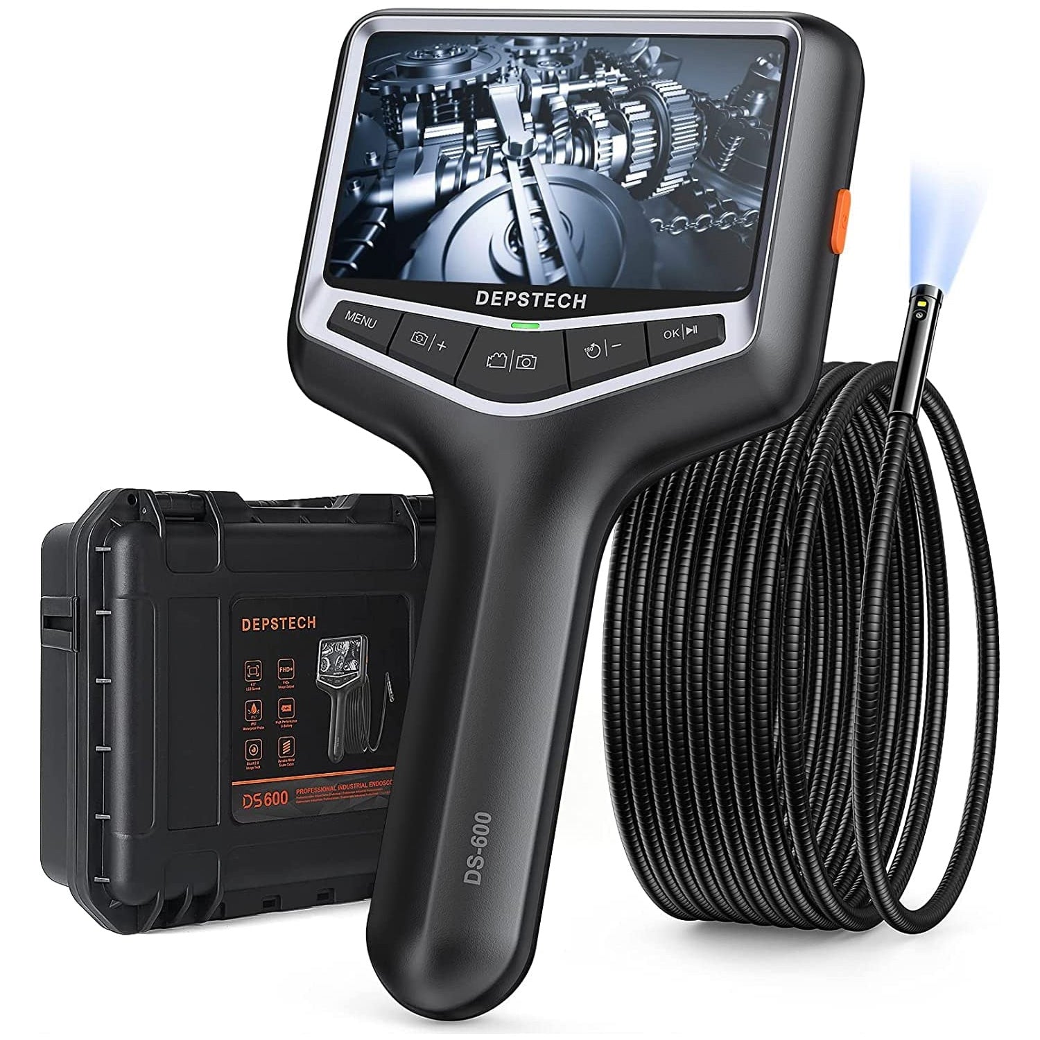 DEPSTECH Dual Lens Borescope, 1080P Handheld Endoscope Camera with Light, 4.3" Inspection Camera