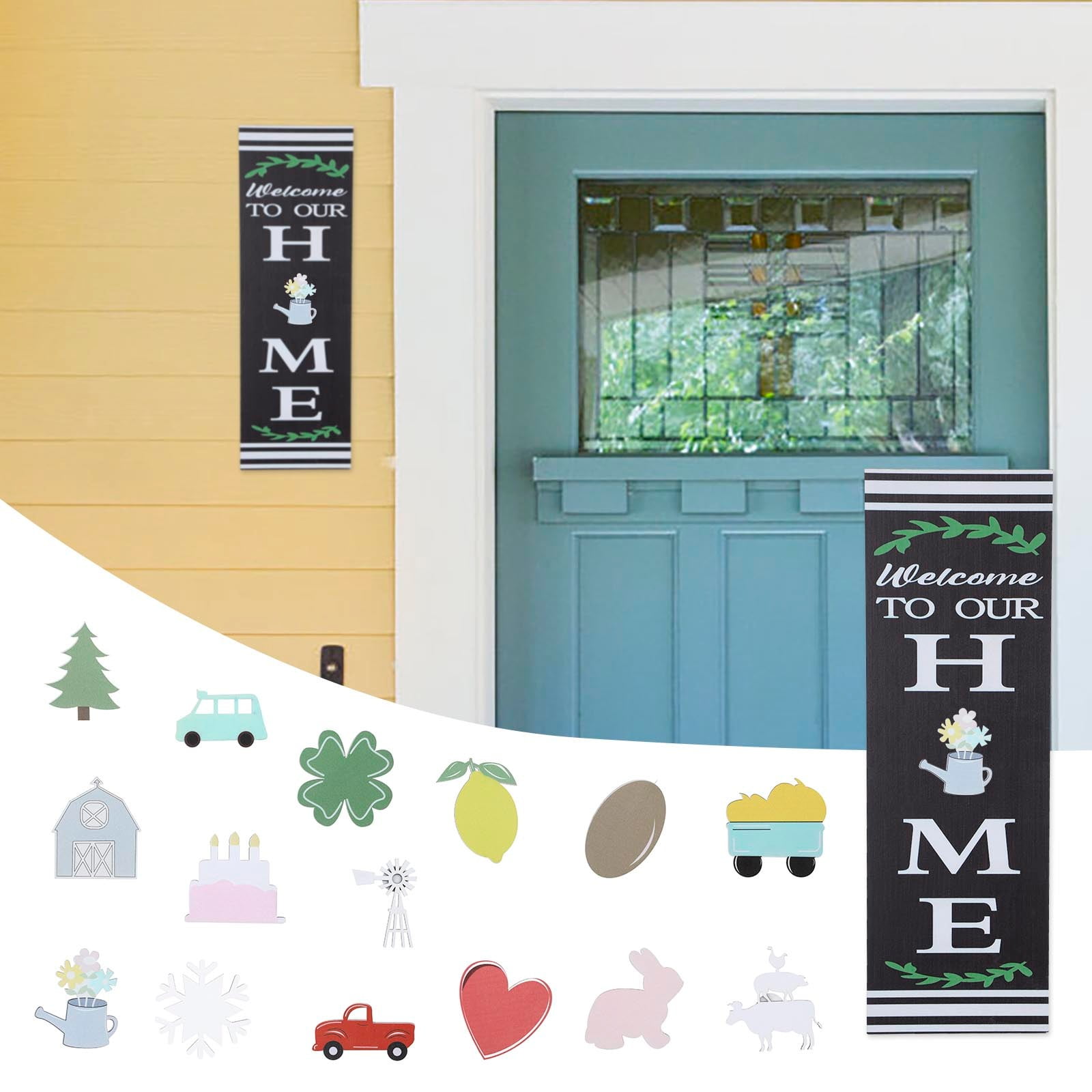 Interchangeable Leaner DIY Welcome Sign Vertical Seasonal Front Door Hanger Deco Interchangeable Leaner DIY Welcome Sign Vertical Seasonal Front Door Hanger Deco