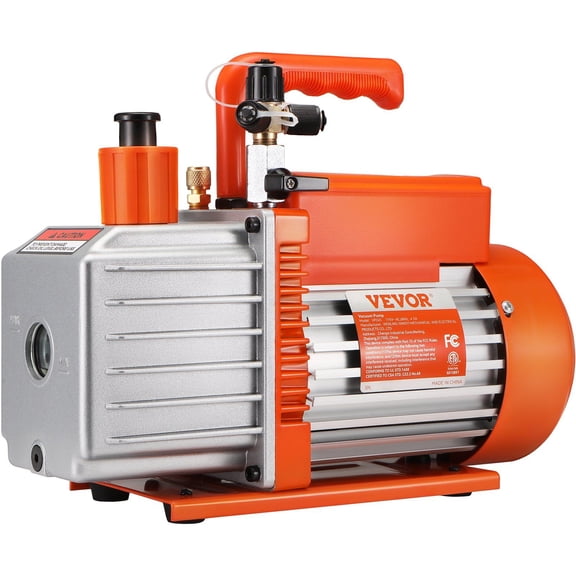 1/2 HP 5 CFM 2-Stage Rotary Vane Vacuum Pump, 115V AC for HVAC & Refrigeration, 1/4" 3/8" 1/2" Ports, Resin Degassing, AC Repair Vacuum Pump