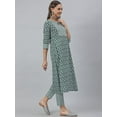 thumbnail image 5 of Jansaya Indian Keyhole Neck 3/4 Sleeve Block Print Green Cotton Straight Kurta with Pant For Women, 5 of 8