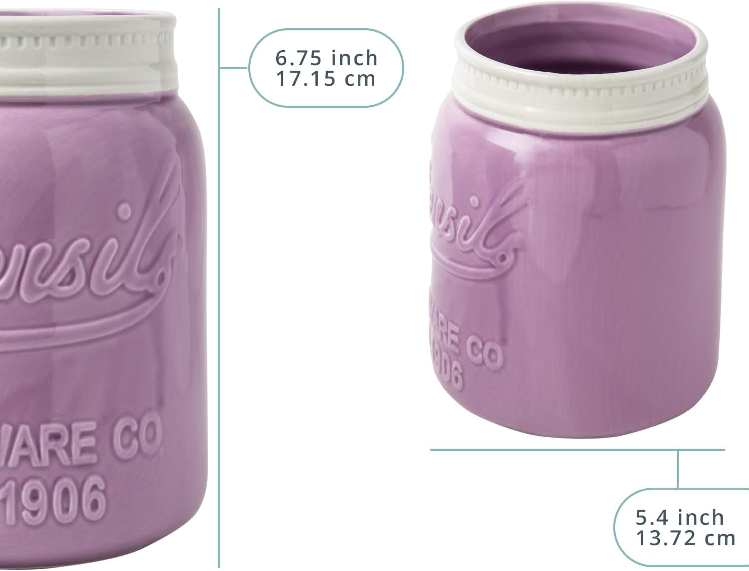 Comfify Ceramic Mason Jar Utensil Holder for Countertop Kitchen Use, Purple