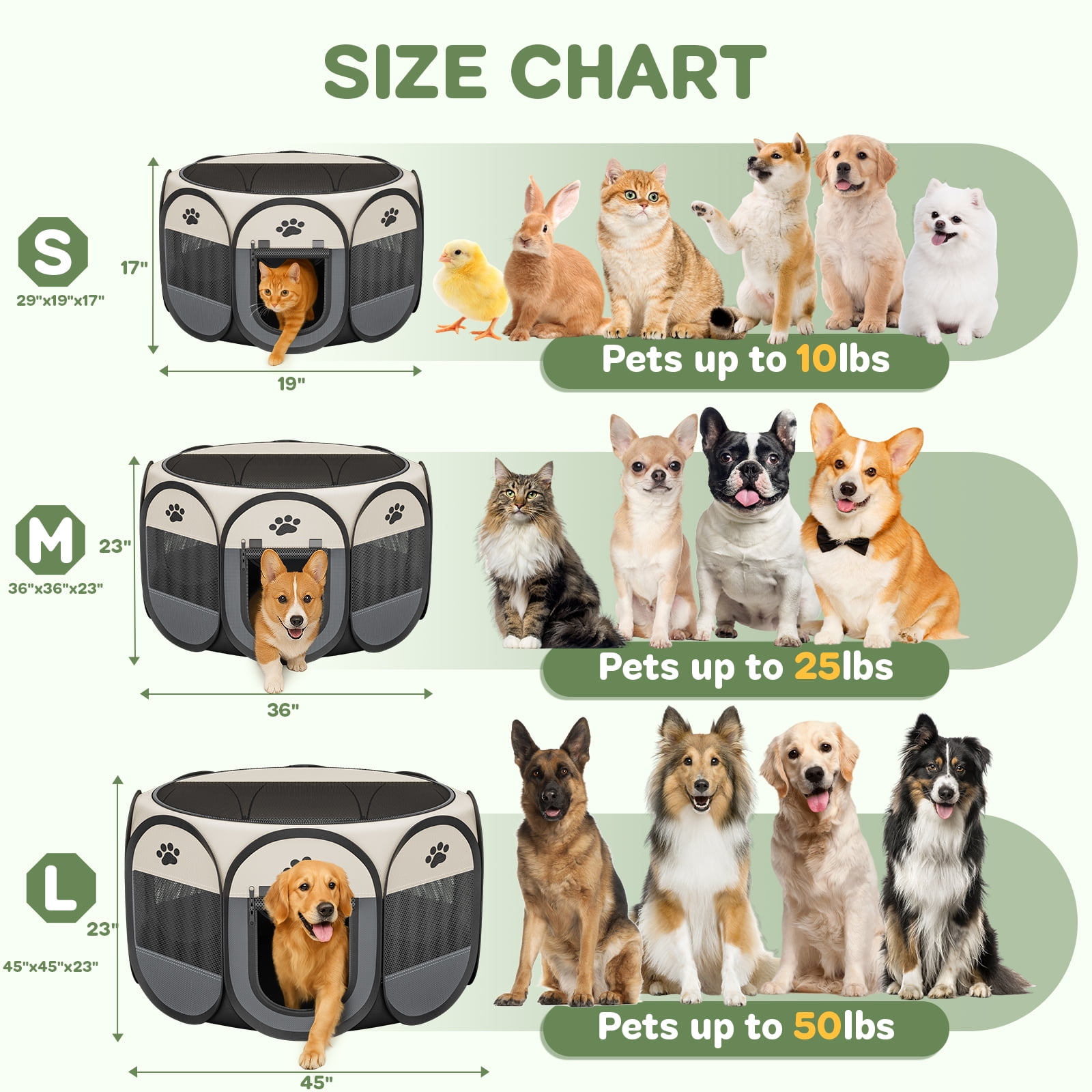 LAKWAR Pet Playpen for Indoor Cats Enclosed, Portable Foldable Dog Playpen Outdoor Tent Crate Cage with Zipper Top Cover Door for Kitten Puppy Outside Rv Car Camper-S
