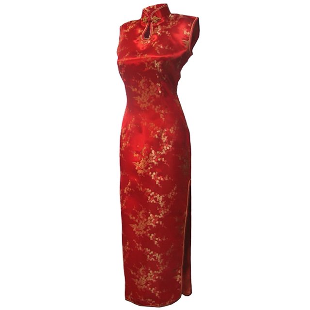 7Fairy Women's VTG Asian Red Long Chinese Wedding Dress Cheongsam Size 8 US
