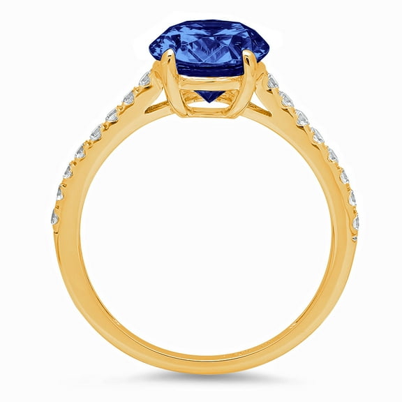 2.21 ct Oval Cut Simulated Tanzanite Solitaire with Accents Engagement Ring for Women in 18K Yellow Gold