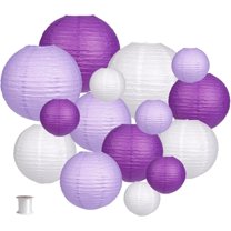 LQQBOX Paper Lanterns Decorative, Round Hanging Paper Lanterns Decorations for Bachelorette Engagement Birthday Party Decorations Purple/Lavender/White 15pcs