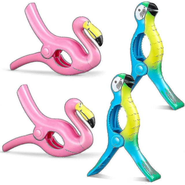4pcs Flamingo Beach Towel Clamp Beach Chair Parrot Bath Towel Clothes Clip Nails Beach Towel Clamp Bright King Size Suitable For Patio And Vacat