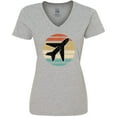 thumbnail image 3 of Inktastic Airplane Pilot Vintage Sunset Women's V-Neck T-Shirt, 3 of 5
