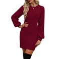 thumbnail image 5 of Women'S Elegant O Neck Body Hugging Sweater Dress Retro Style Knitted Wrap Hip Skirt Sweater Dress Long Sleeved Pullover Atmospheric Slim Fit Dress Party Dresses 2025 Wine L, 5 of 5