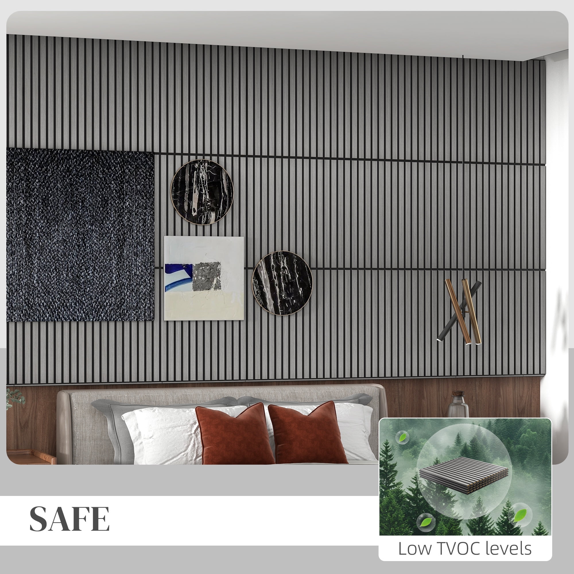 HOMCOM 24" x 24" 4 Pack Wood Wall Panels for Sound Absorbing, Acoustic Wood Panels for Interior Wall Decor, Ceiling, Gray
