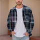 thumbnail image 1 of Blusa y camisa de manga larga con cuello vuelto para hombre, informal, a la moda, con botones, estampado a cuadros, blusa elástica de manga larga con cuello vuelto, blusa de poliéster para hombre, 1 of 5