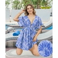 thumbnail image 3 of LA LEELA Women's Short Fall Swimsuit Cover ups Tops XL-XXL Cobalt, Leaves, 3 of 5