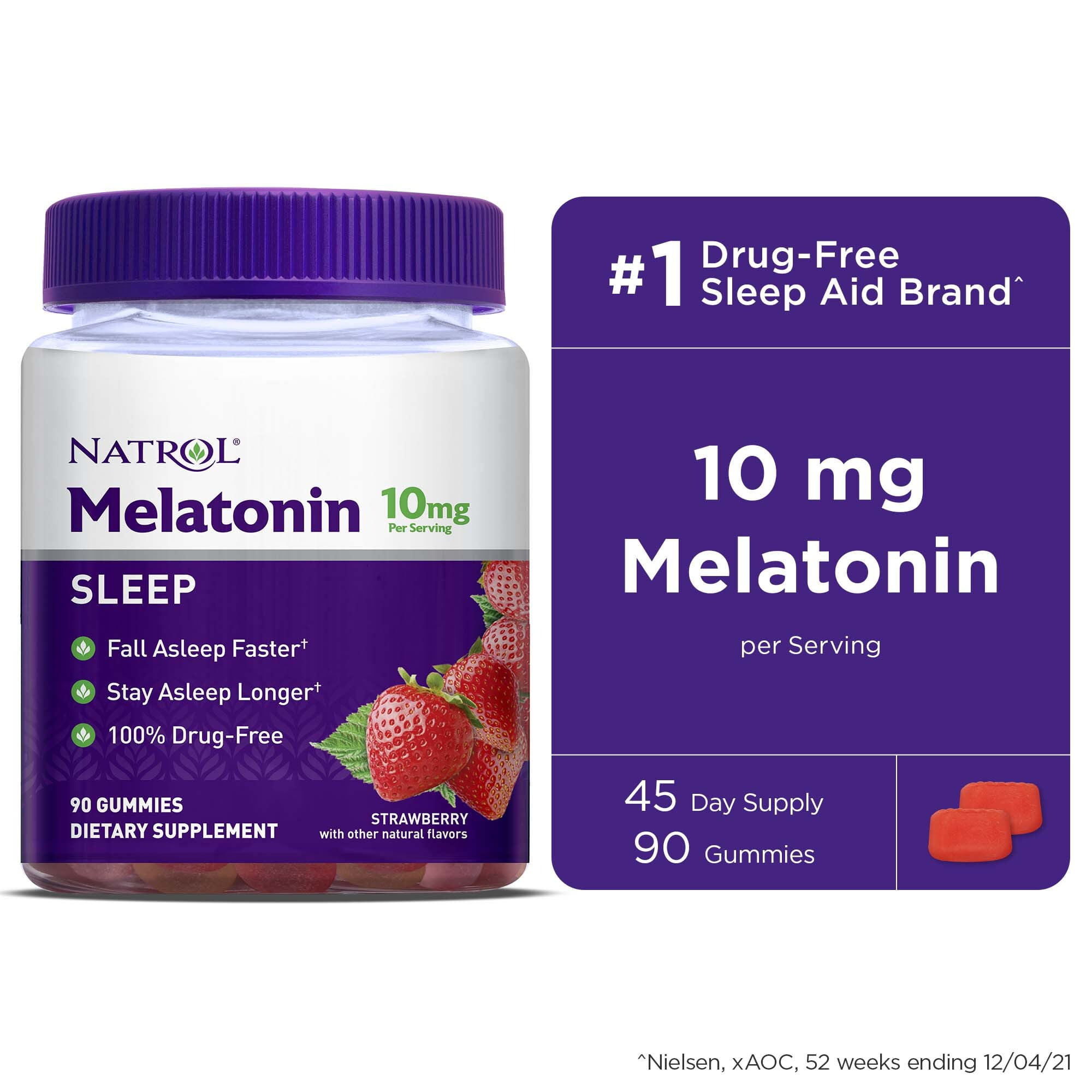 Natrol Melatonin 10mg, Sleep Support, Strawberry Gummies, 90ct