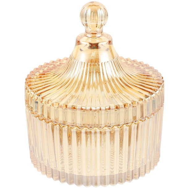 EeaseMX Plato de dulces de vidrio de 290 ml con tapa, recipiente para dulces con cubierta transparente, botella de hisopo de cristal