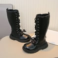 thumbnail image 5 of Black Girls British Style Long Leather Boots With Bow And Zipper High Top Boots For Children, 5 of 7
