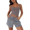 thumbnail image 4 of Franhais Women’s Two Piece Yoga Outfits, Spaghetti Strap Crop Cami Tops and Wide Leg Shorts Set, 4 of 7