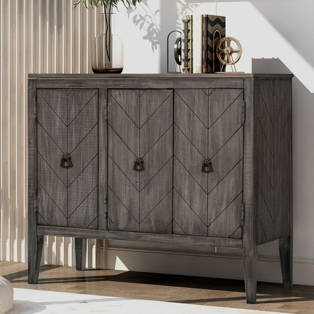 Console Table with Storage, MidCentury Sideboard Buffet Gray