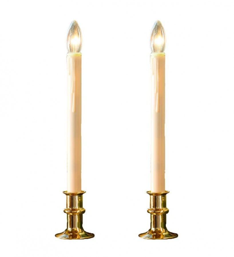 Set of 2 Brass Terrarium Glass Lanterns with Battery Operated Wax LED Candles 
