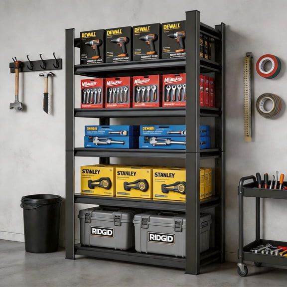 72"H Metal Garage Shelving, Heavy Duty 5-Tier Adjustable Storage shelves, Steel Shelving, 3000 lbs, Industrial Shelves for Heavy Tools & Equipment, Ideal for Garage, Basement, Black, 36*16*72