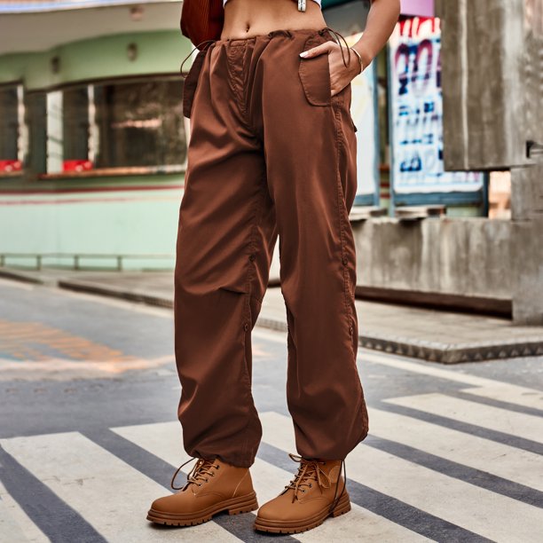 Pantalones Cargo Y2K de cintura baja con cordón para mujer, pantalones de pierna ancha Hippie holgados con bolsillos, ropa de calle Vintage coreana, pantalones de chándal