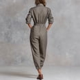 thumbnail image 3 of Women's Casual Long Sleeve Collared Belted Jogger Jumpsuit with Pockets, 3 of 6