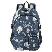 DIXRUYEE Navy Magnolia Bloom Backpack for School 14”Laptop Compatible with Reflective Safety Strips